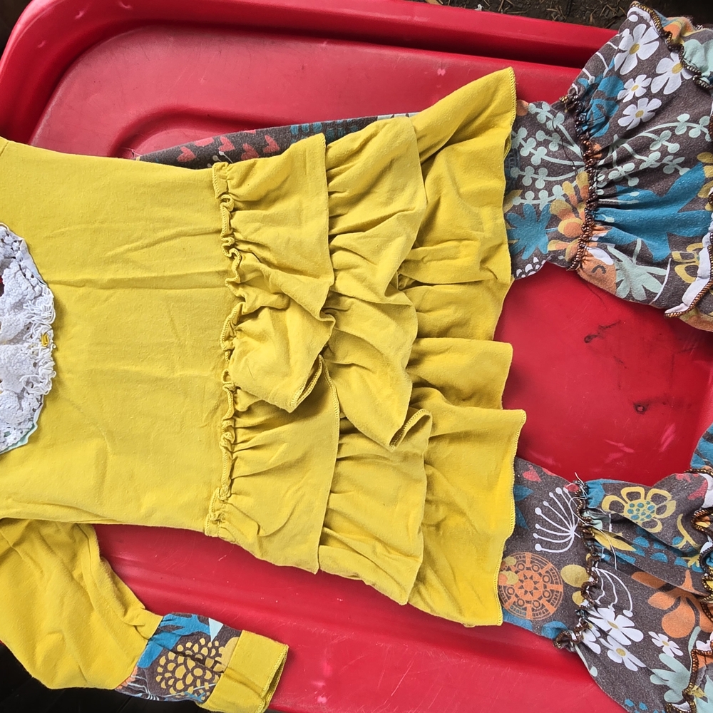 Desigual Yellow Ruffled Kids Top And Pants with Floral Accents